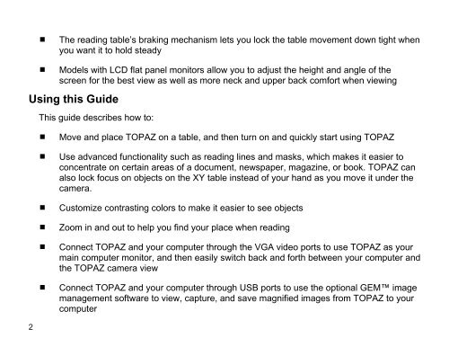 TOPAZ® XL HD Desktop Magnifier User's Guide - Freedom Scientific