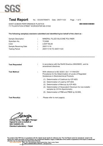 ThermaCool TC3008 Series SGS Report - Saint-Gobain ...