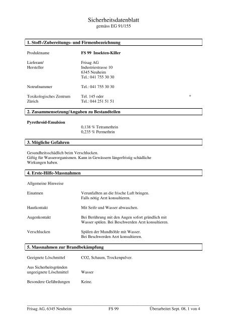 Sicherheitsdatenblatt - Frisag AG