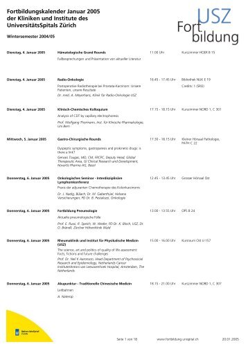 Fortbildungskalender Januar 2005 der Kliniken und Institute des ...