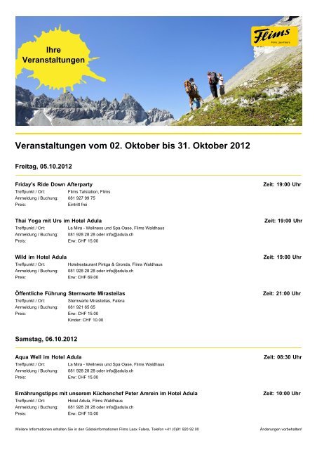 Veranstaltungen vom 02. Oktober bis 31. Oktober 2012 - Flims