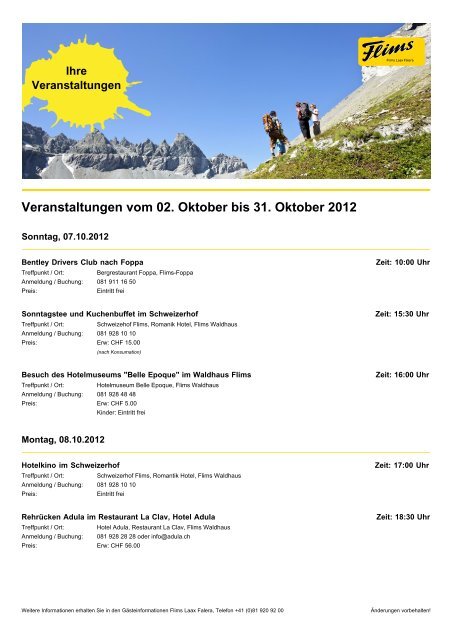 Veranstaltungen vom 02. Oktober bis 31. Oktober 2012 - Flims