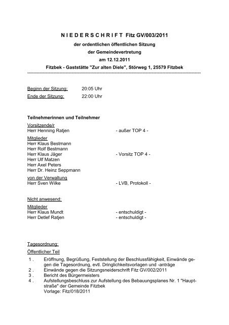 Protokoll Gemeindevertretung 12.12.2011 - Fitzbek