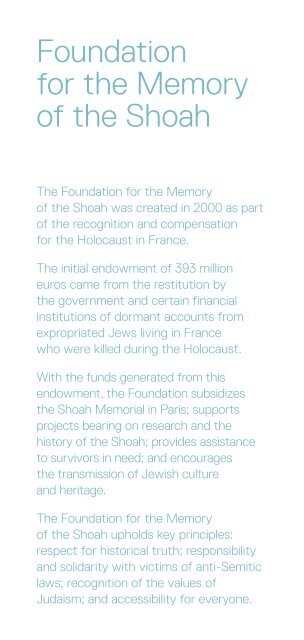 Download our brochure - Fondation pour la Mémoire de la Shoah