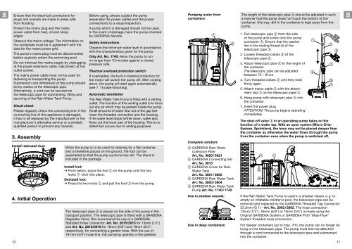 OM, Gardena, Rain Water Tank Pump, Art 0,1740-20, Art 01742-20 ...