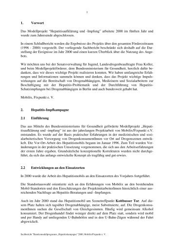 Sachbericht Hepatitis-Impfprojekt, 2000, Fixpunkt e.V.