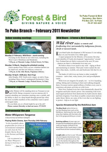 Te Puke Branch ? February 2011 Newsletter - Forest and Bird