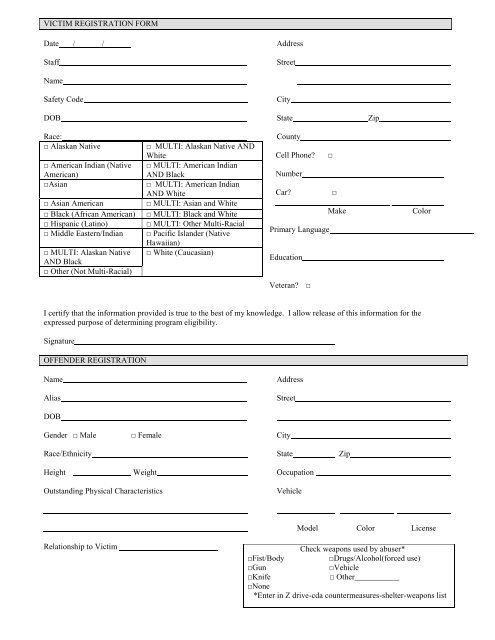 Sample intake form from the Women's Center and Shelter of Greater ...