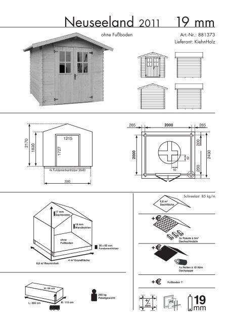 Produktblatt für Gerätehaus Neuseeland Bauplan ... - Gartenhauspark