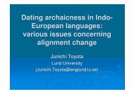 Dating archaicness in Indo- European languages: various issues ...