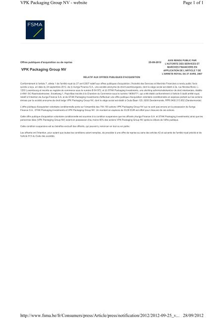 Page 1 of 1 VPK Packaging Group NV - website 28/09/2012 http ...