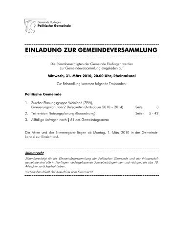 einladung zur gemeindeversammlung - Gemeinde Flurlingen