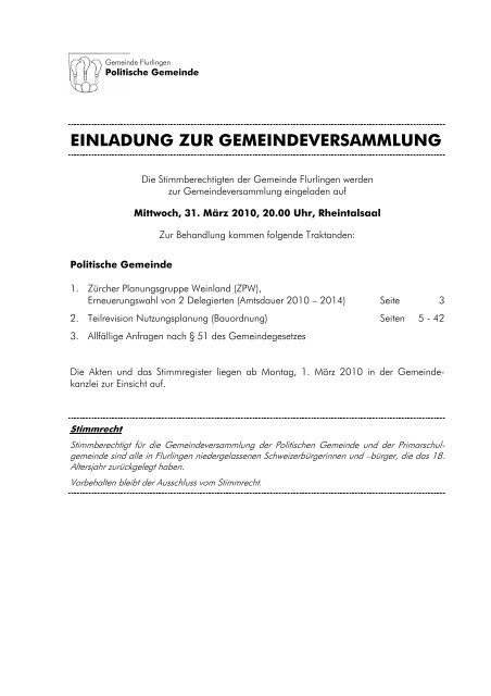 einladung zur gemeindeversammlung - Gemeinde Flurlingen