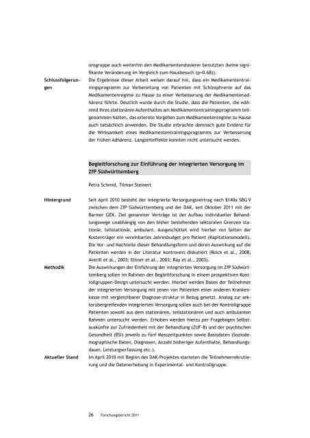 Forschungsbericht 2011 - ZfP Südwürttemberg