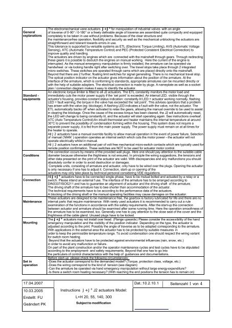 Instructions for electrical actuator J2 - G. Bee