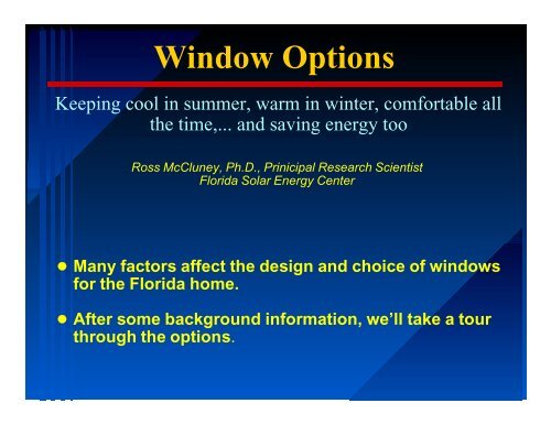 Selecting Windows - Florida Solar Energy Center