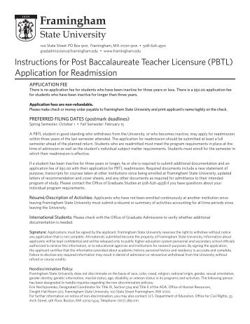 Application for Readmission - Framingham State University