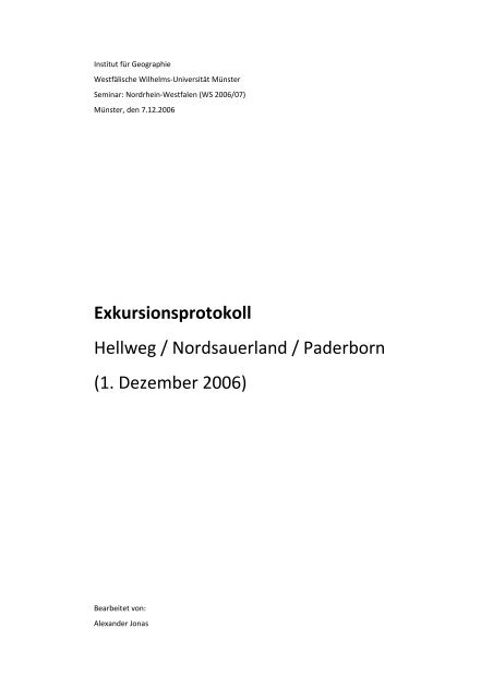 Exkursionsprotokoll Hellweg / Nordsauerland ... - Alexander Jonas