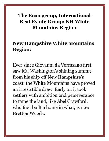 The Bean group International Real Estate Group NH White Mountains Region