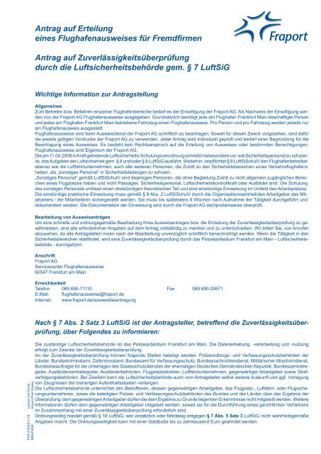 Antrag Auf Erteilung Eines Flughafenausweises Fur Fremdfirmen