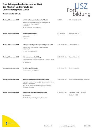 Fortbildungskalender November 2004 der Kliniken und Institute des ...