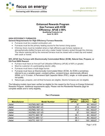 Enhanced Rewards Program Gas Furnace with ... - Focus on Energy