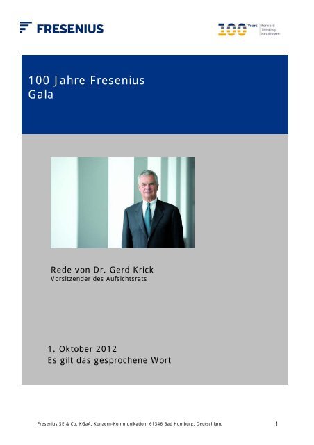 Rede des Aufsichtsratsvorsitzenden Dr. Gerd Krick - Fresenius