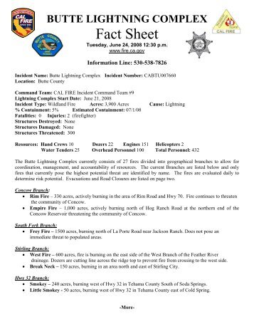 Butte Lightning Complex - Cal Fire - State of California