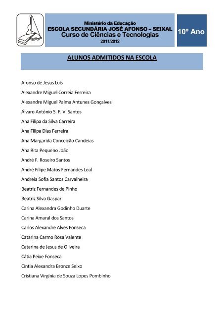 Curso de Ciências e Tecnologias - Escola Secundária Dr. José Afonso