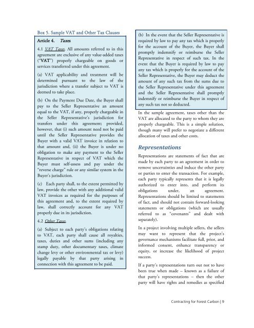 Contracting for Forest Carbon : Elements of a Model ... - Forest Trends