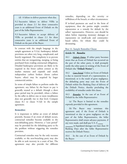 Contracting for Forest Carbon : Elements of a Model ... - Forest Trends