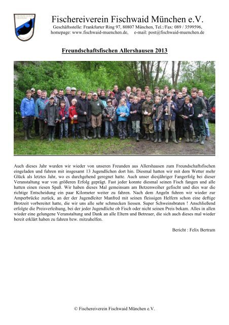 Bericht Freundschaftsfischen Allershausen 2013 - Fischwaid München
