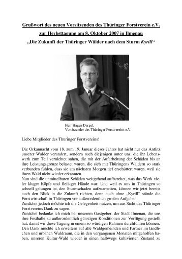 Grußwort des neuen Vorsitzenden des Thüringer Forstverein eV zur ...