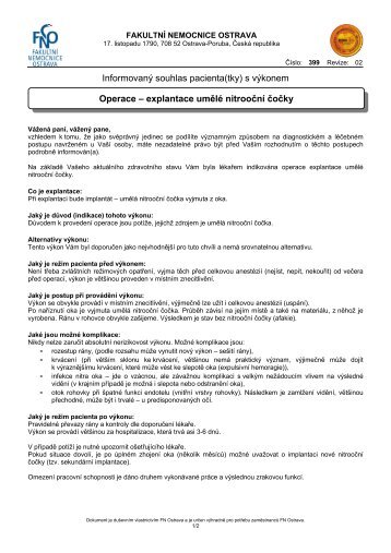 Operace - explantace umělé nitrooční čočky - Fakultní nemocnice ...