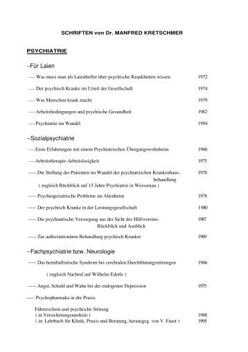 SCHRIFTEN von Dr. MANFRED KRETSCHMER