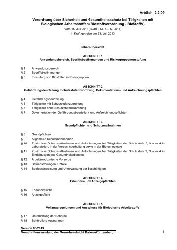 Biostoffverordnung - Gewerbeaufsicht - Baden-Württemberg