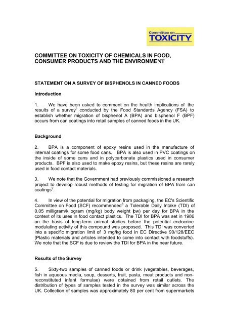 COT Bisphenols pdf - Food Standards Agency