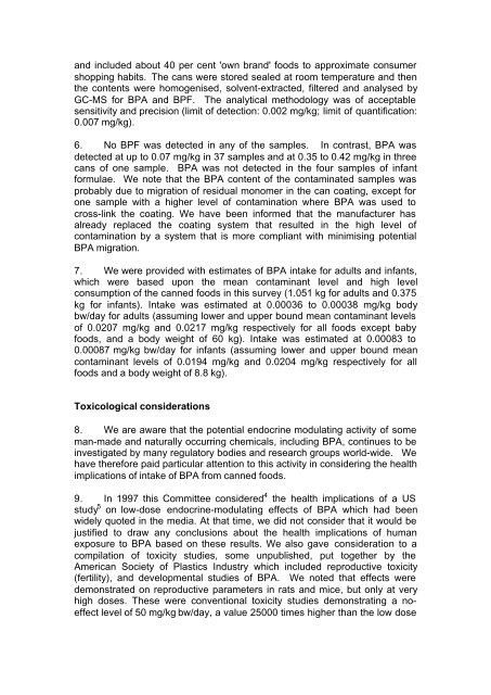 COT Bisphenols pdf - Food Standards Agency