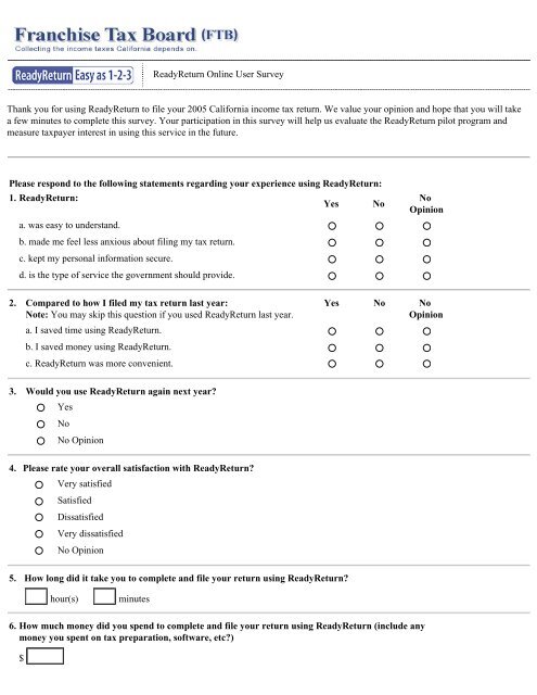 Appendix B: Surveys - California Franchise Tax Board - State of ...