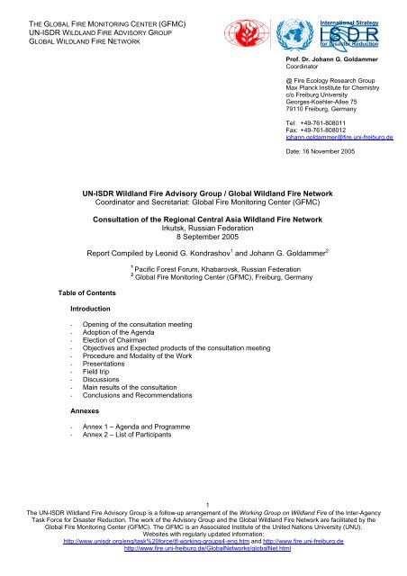 Report of the meeting - The Global Fire Monitoring Center