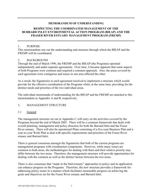 memorandum of understanding respecting the coordinated ...