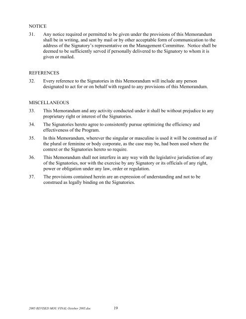 memorandum of understanding respecting the coordinated ...