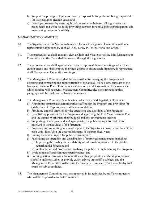 memorandum of understanding respecting the coordinated ...