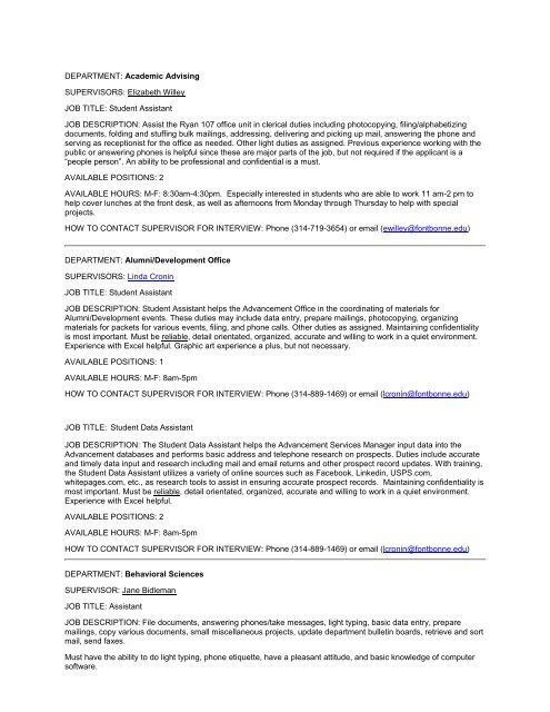 Job Descriptions - Fontbonne University