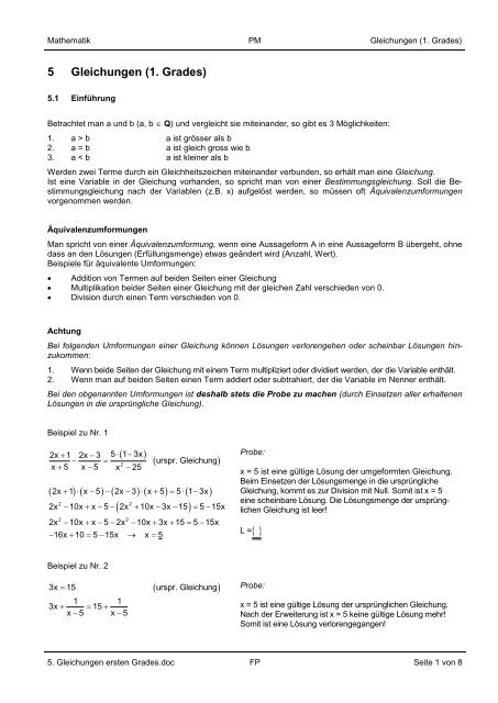 5. Gleichungen 1. Grades