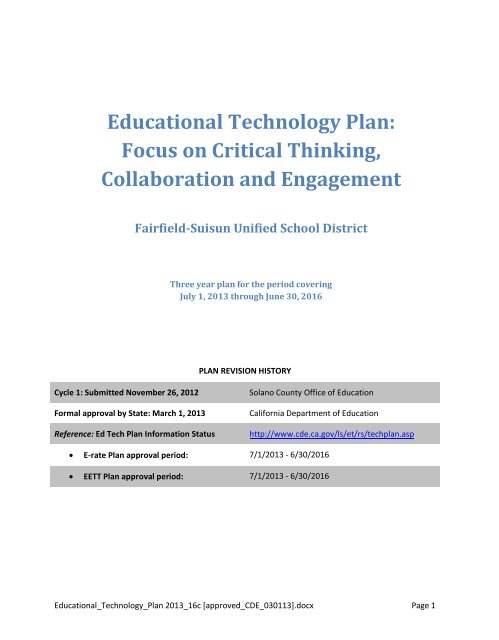 Ed Tech Plan for 2013-2016 - Fairfield-Suisun Unified School District