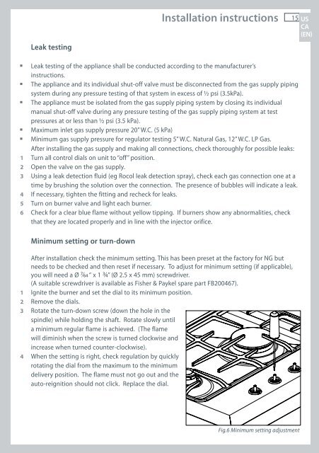 Installation instructions - Fisher & Paykel