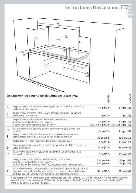 Installation instructions - Fisher & Paykel