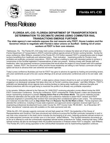 Release: FDOT Union Busting - Florida AFL-CIO