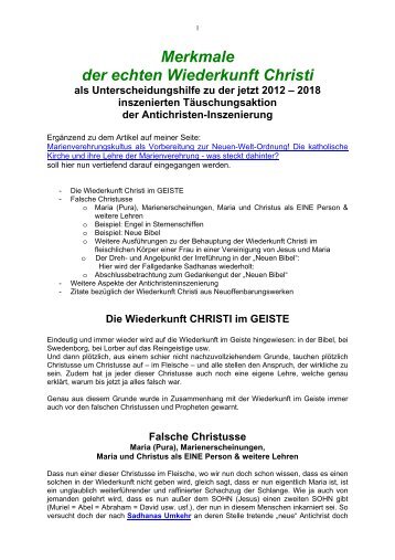 Merkmale der echten Wiederkunft Christi